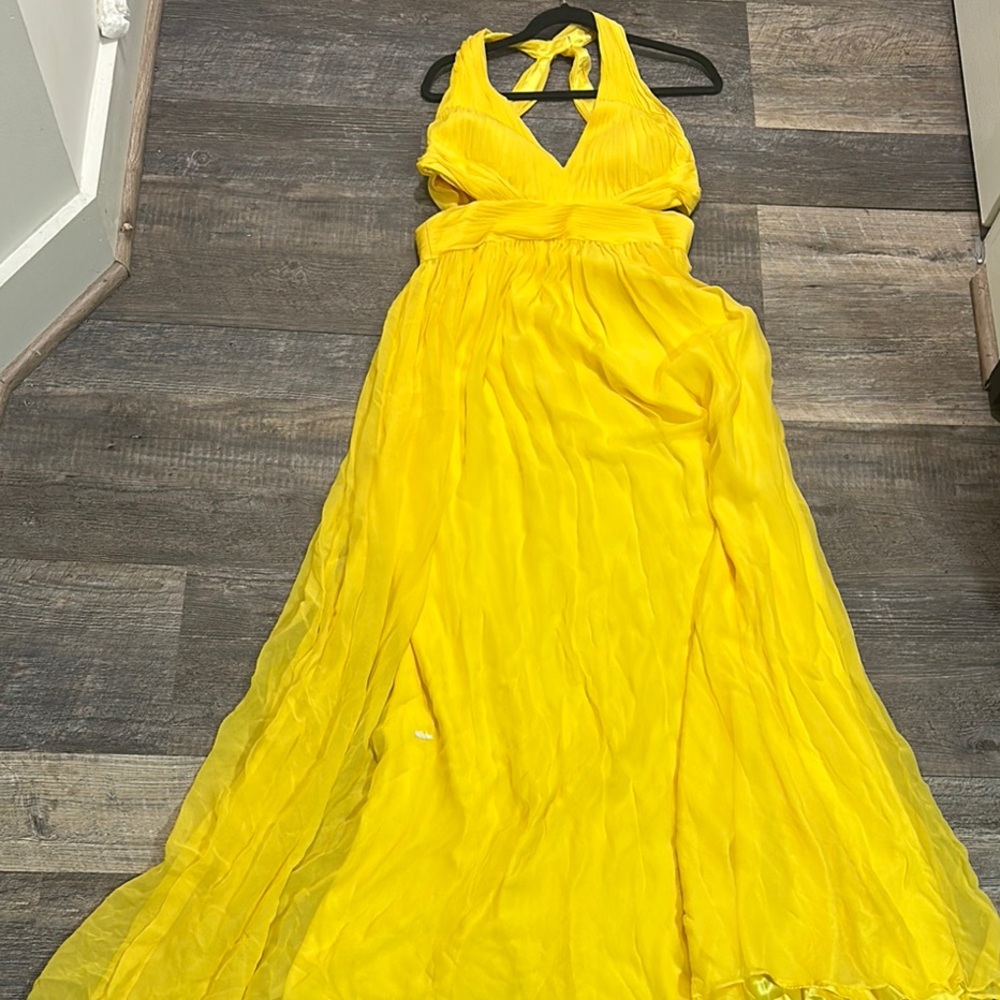 Yellow Halter Backless Sundress for Prom